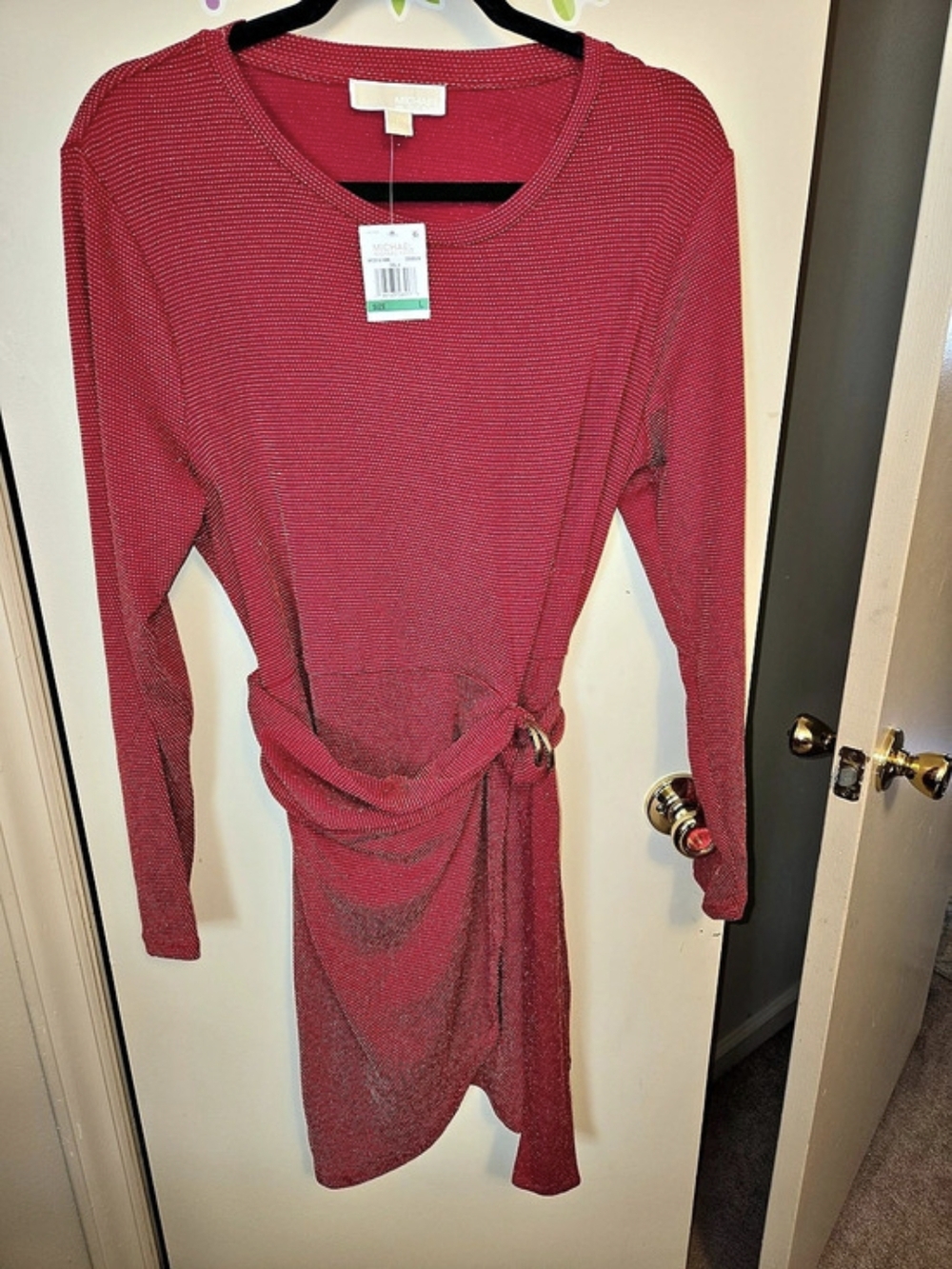 Michael Kors Draped Side Detail Knit Dress Red Draped Mini Dress Size Large NWT